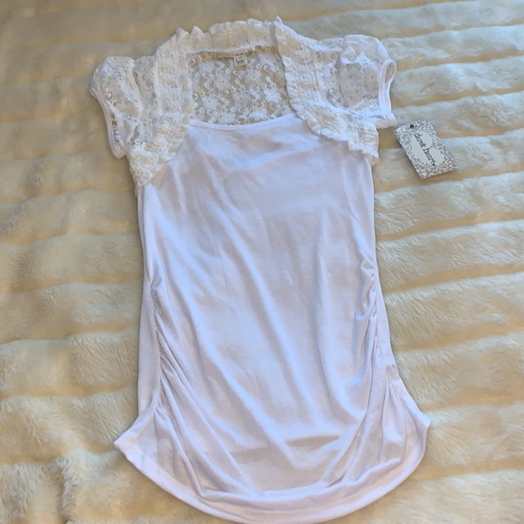 white  lace jacket bolero puff sleeve hourglass tunic tank top M NWT - Picture 8 of 9